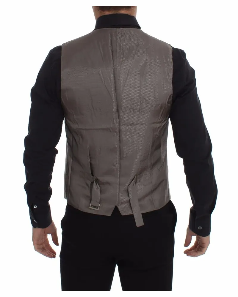 Dolce & Gabbana Men Beige Cotton Stretch Dress Vest Blazer Beige
