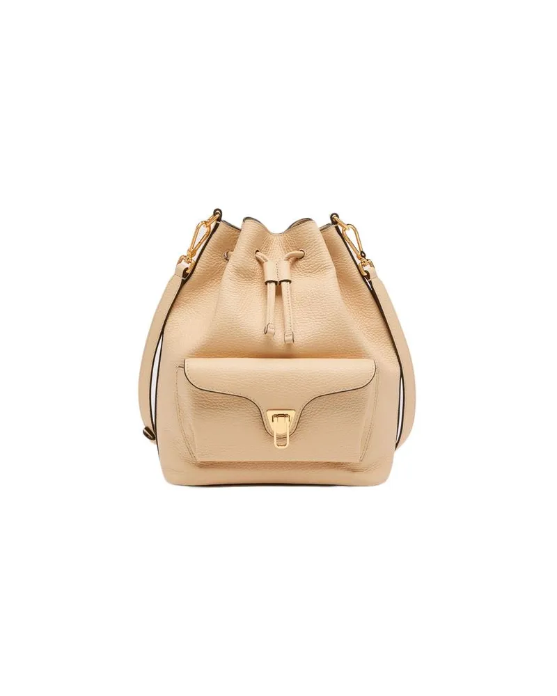 Coccinelle Leather Bucket Bag — Beige Beige