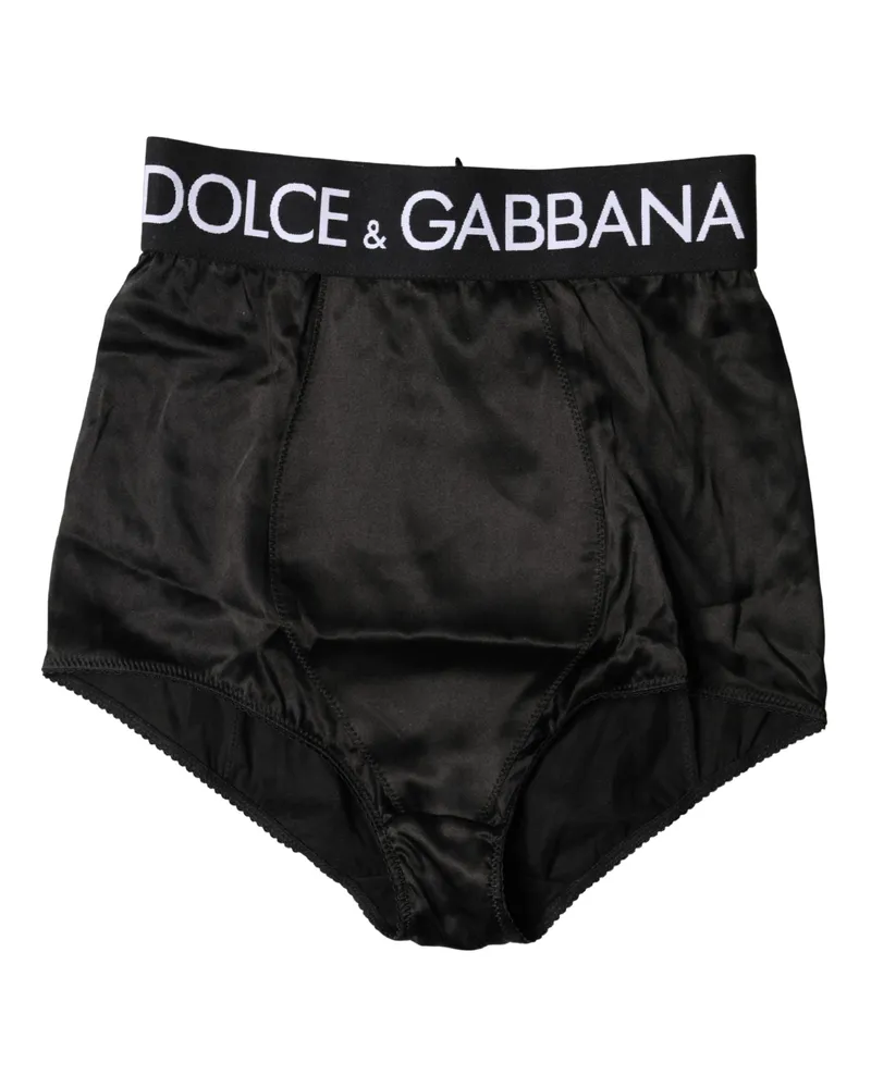 Dolce & Gabbana Women Black Logo Girdle High Waist Panty Underwear Elastane Silk Clothing Black