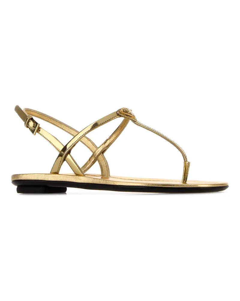 Prada Women's Gold Leather Thong Sandals Platino Sandali Gold