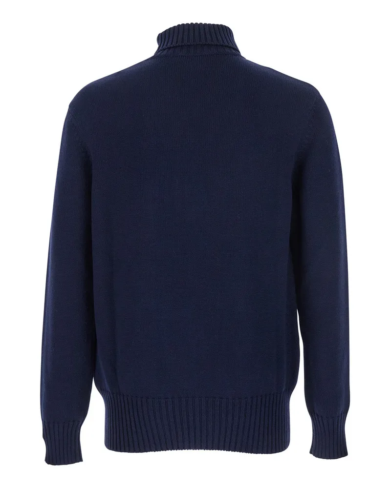 Givenchy Men Blue Wool Turtleneck Sweater With Logo Tops Top Navy