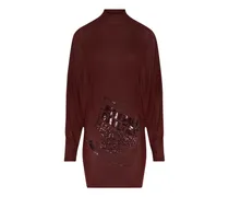Sequin-Embellished Logo Dress — Burgundy