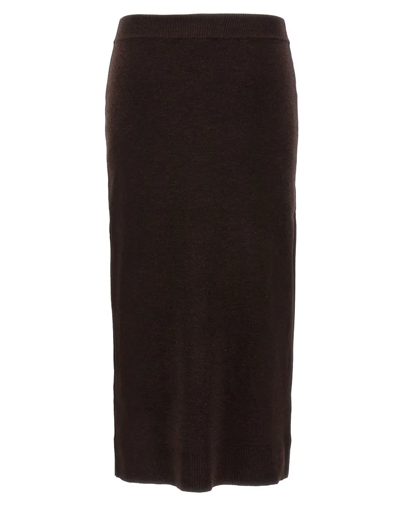 Victoria Beckham Women Brown Wool Midi Skirt Brown