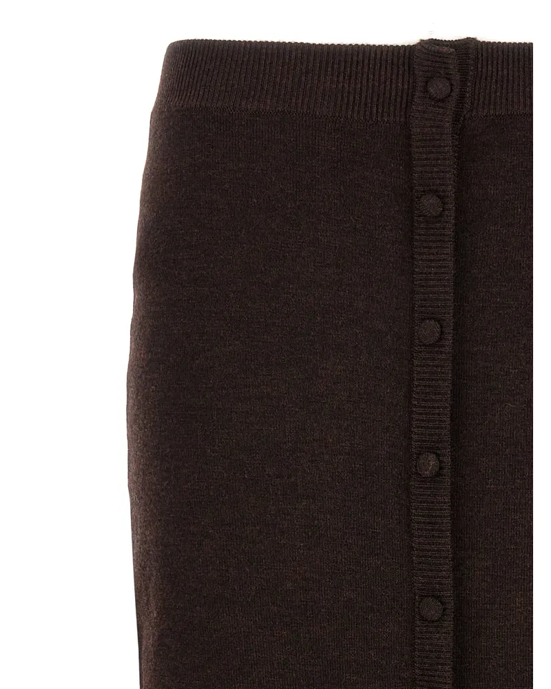 Victoria Beckham Button-Front Wool Blend Skirt — Brown Brown