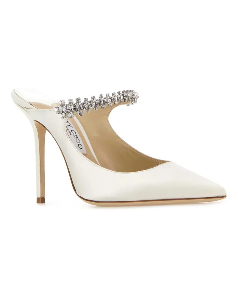 Jimmy Choo Women's White Satin Bing 100 Mules Ivory Textile Leather Salpa Metal Scarpe Con Tacco White
