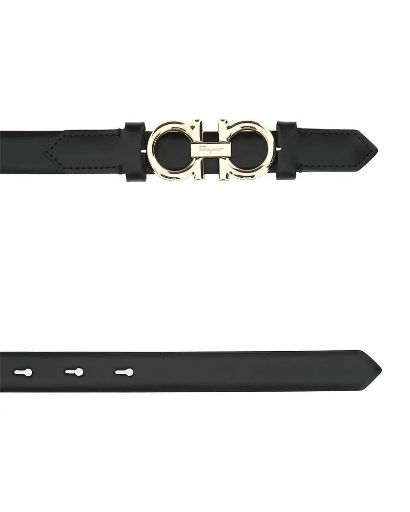 Ferragamo Double-Ring Buckle Calf Belt — Black Black