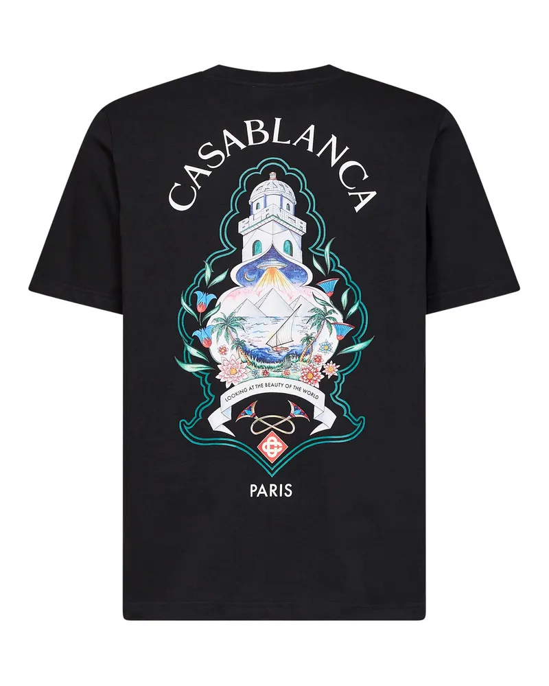 Casablanca Paris Men's T-Shirt Hotel Emblem Black Cotton Jersey Organic T-Shirts And Polos Black