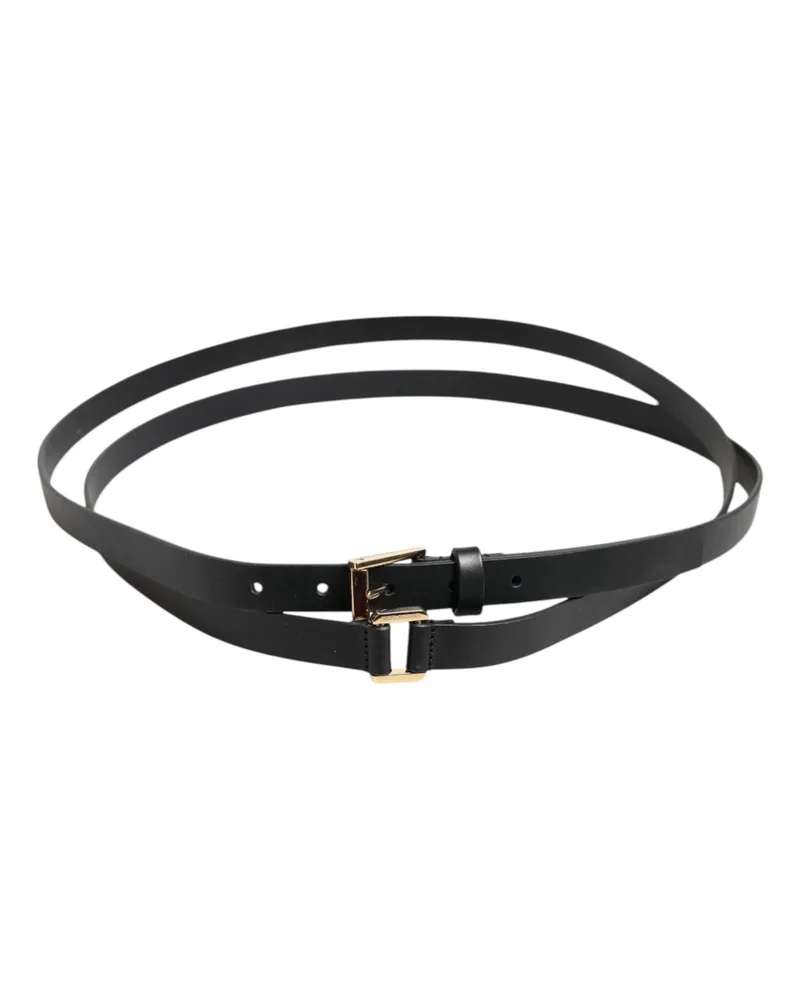Dolce & Gabbana Men's Black Double Strap Leather Gold Buckle Belt Calf Black