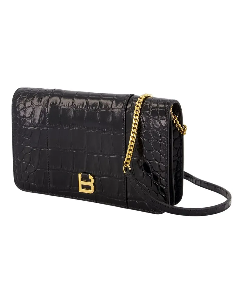 Balenciaga Crocodile-Embossed Calfskin Card Case — Black Black
