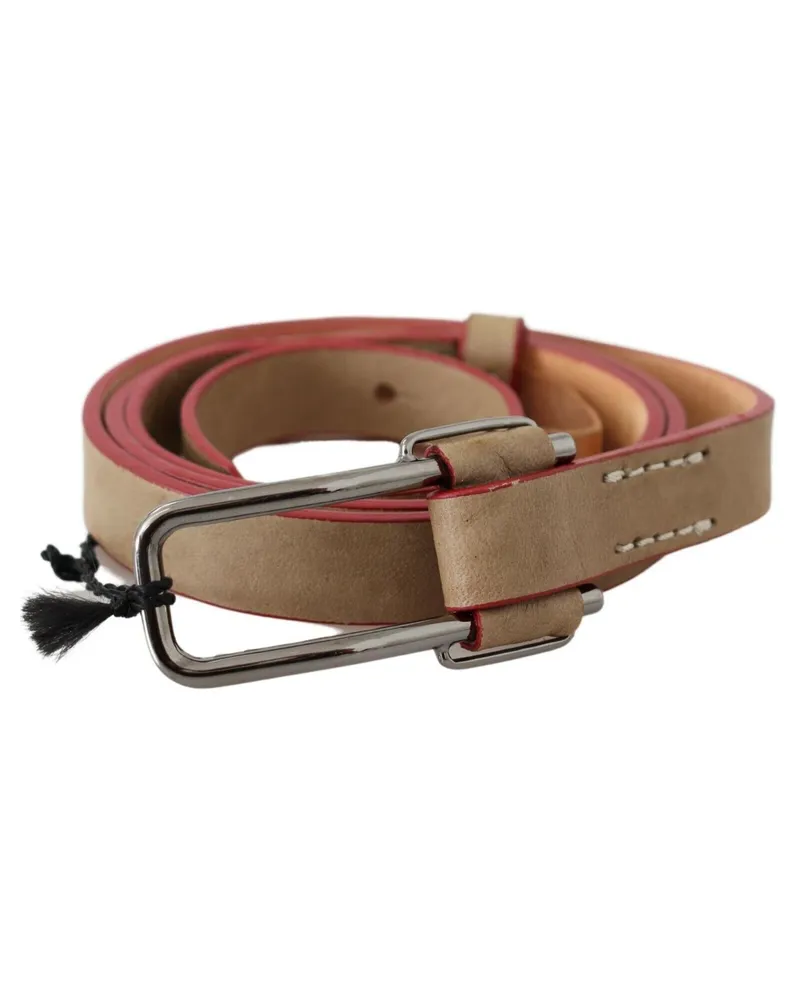 CoSTUME NATIONAL Women's Beige Leather Silver Logo Buckle Waist Belt Beige