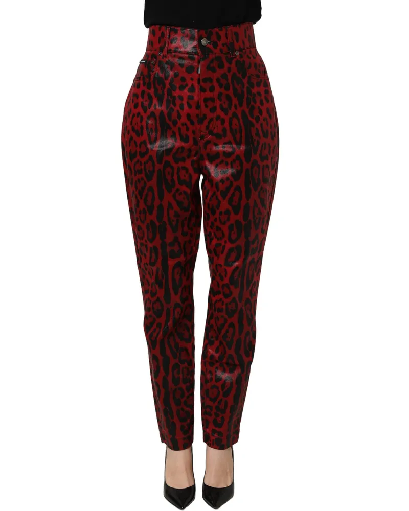 Dolce & Gabbana Leopard Print Denim Jeans — Red Red