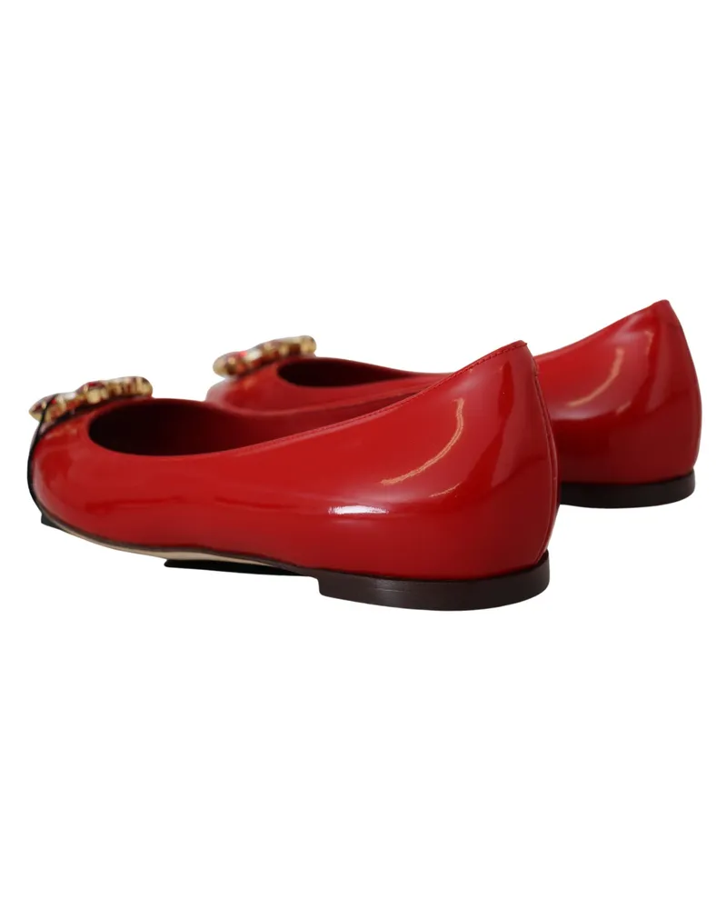 Dolce & Gabbana Women's Red Leather Crystals Loafers Flats Shoes Red