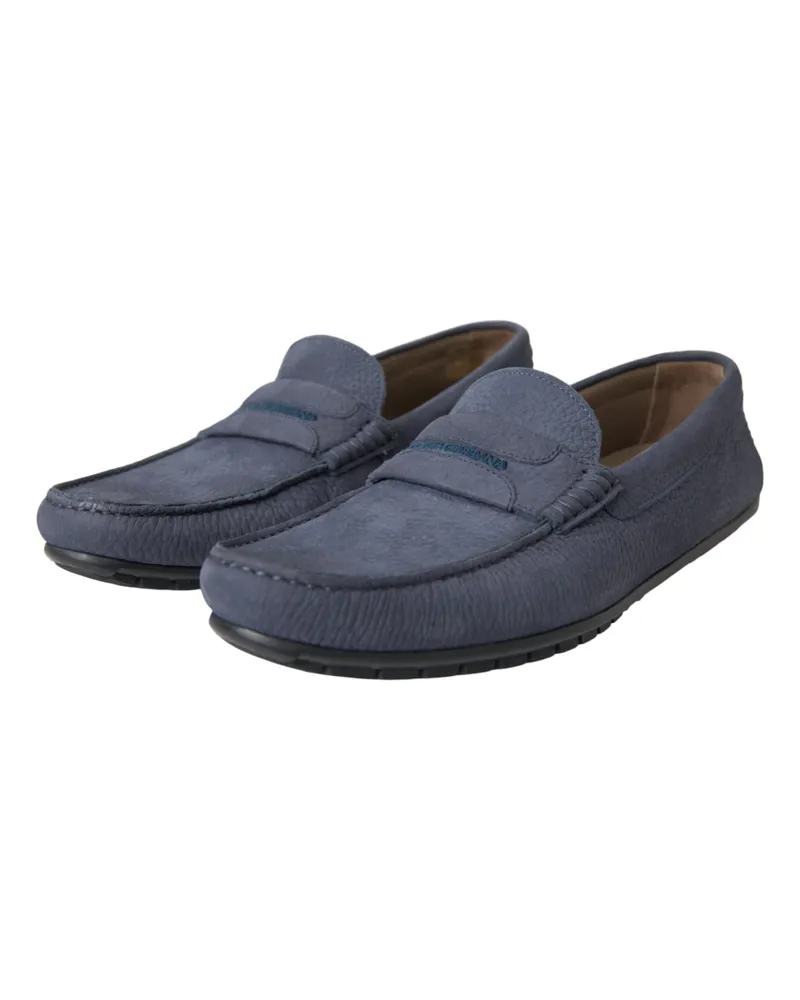 Dolce & Gabbana Men's Blue Calf Leather Slip On Moccasin Shoes Calfskin Blue