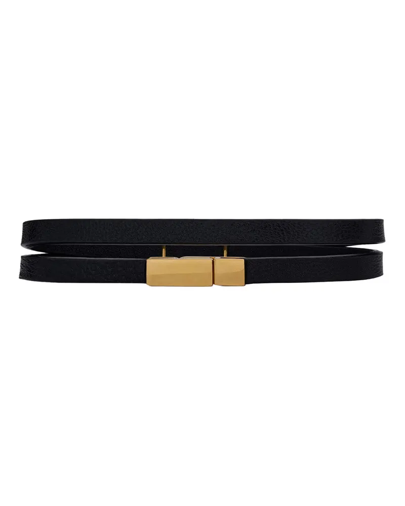 Saint Laurent Women's Double Wrap Bracelet, Black Grained Leather Lamb Bracelets Black