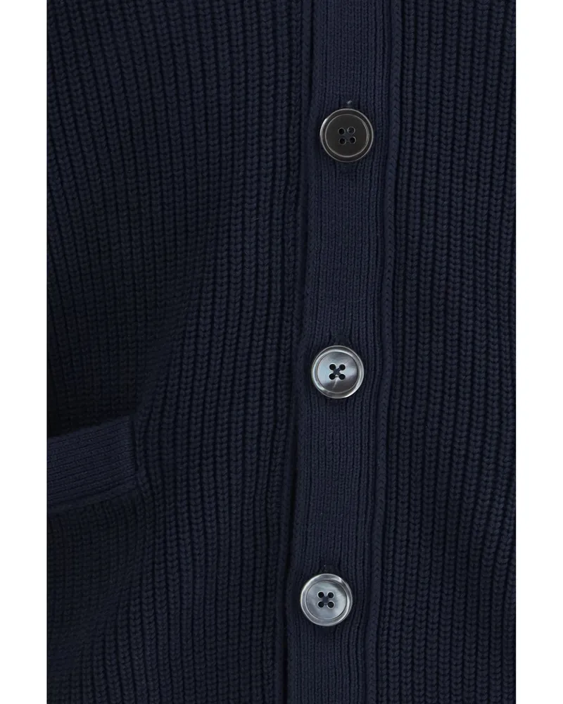 Thom Browne Men's V-Neck Cardigan Navy Cotton Sweater Navy