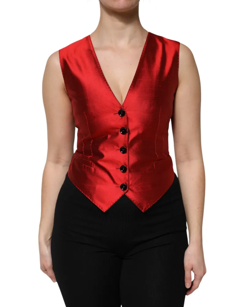 Dolce & Gabbana Silk Button-Front Vest — Red Red