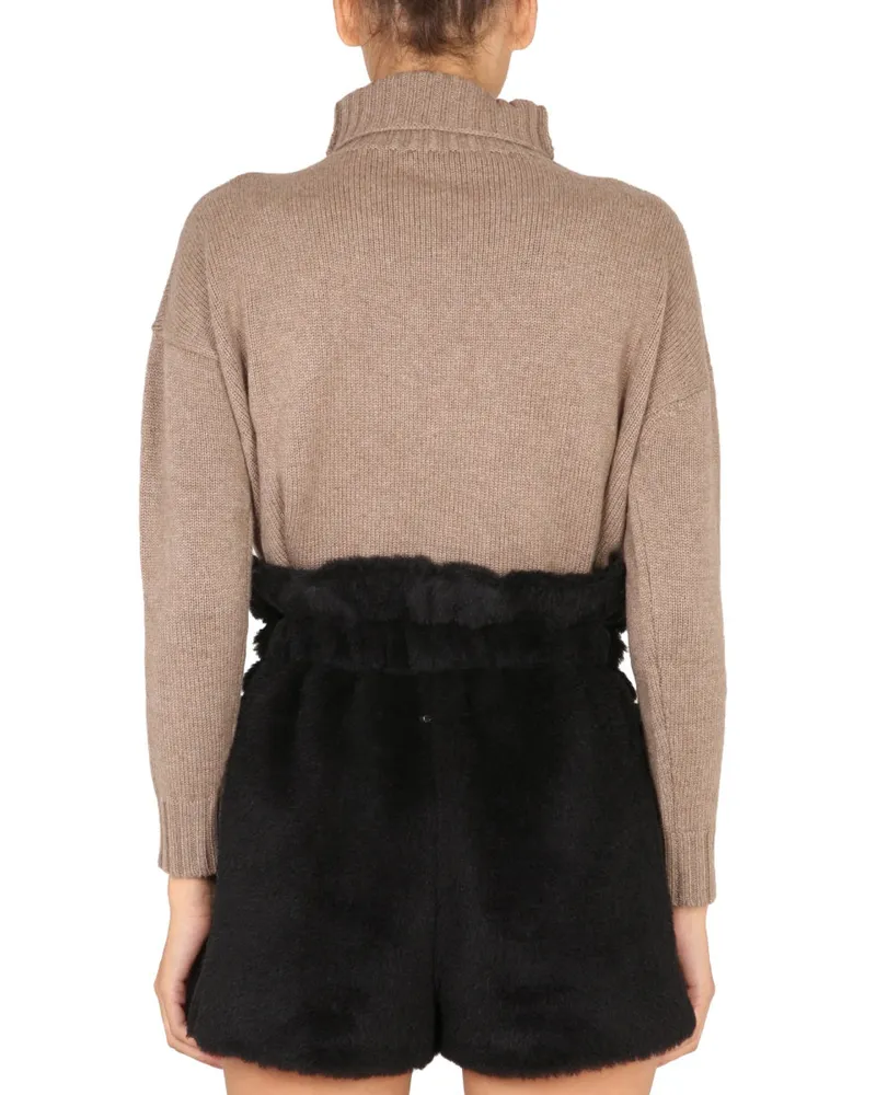 Max Mara Cropped Crewneck Sweater — Beige Beige