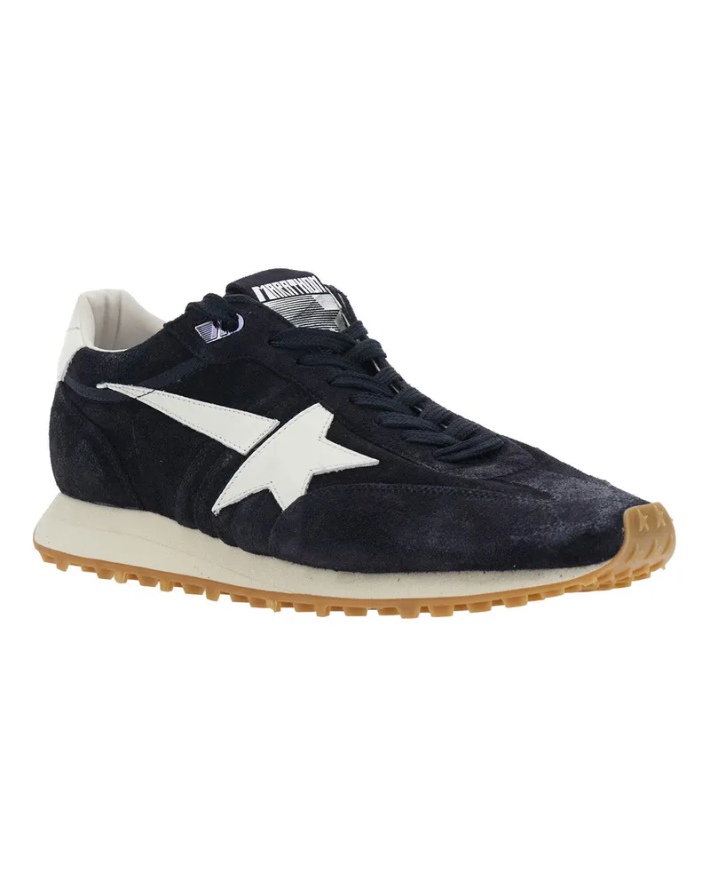 Golden Goose Men's Sneakers Runnig Maratone Blue Leather Cow Trainers Black
