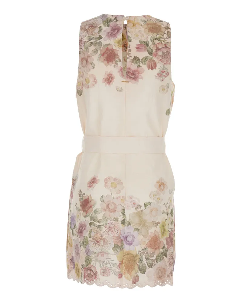 Twin-Set Women's Dress Flower Print Beige Linen Beige