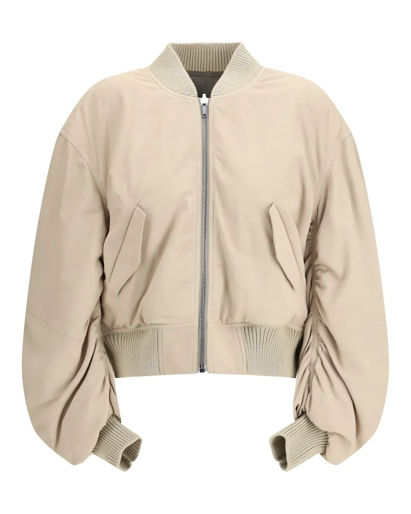 Rick Owens Women's Bomber Jacket Secchia Flight Lamb Leather Sand-Euca Sand/euca Gray
