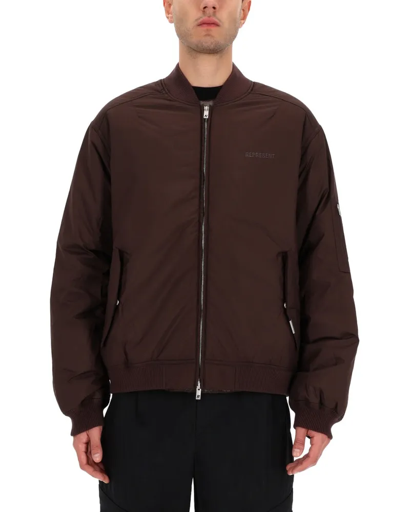 REPRESENT Boxy Polyester Bomber Jacket — Brown Brown