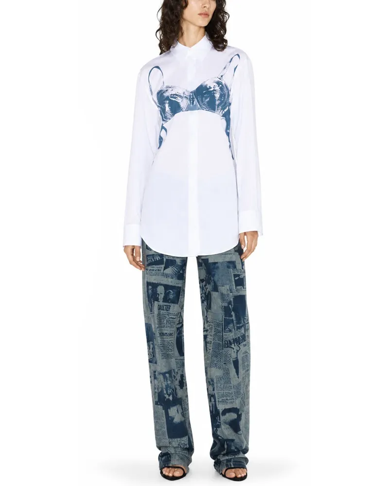 Jean Paul Gaultier Scanned Bra Cotton-Elastane Shirt — White White