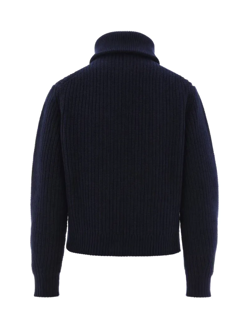Max Mara Women's Half-Zip Ribbed Virgin Wool Sweater Blue Tops Top Navy
