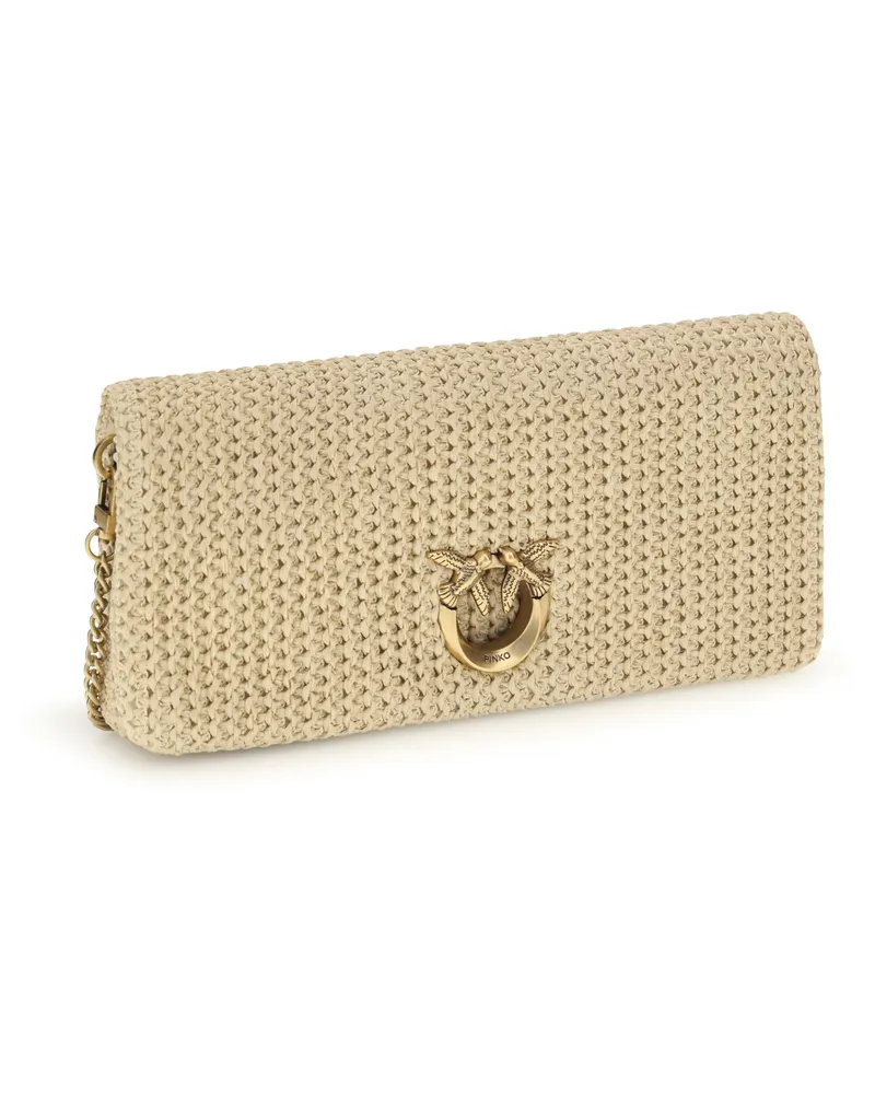 Pinko Women's Love Bag Click Soft Horizontal Classic Raffia Riafia-Nero Antique Polypropylene; Polyester Shoulder Riafia/nero Beige