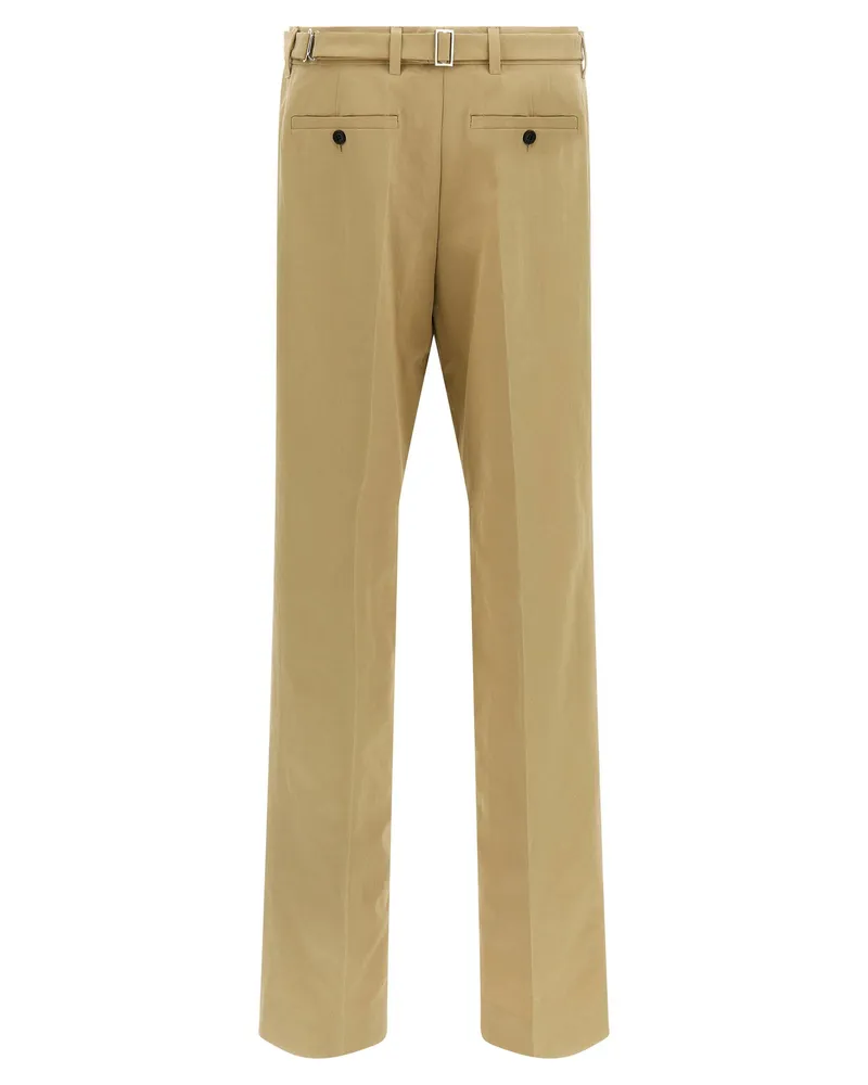 Prada Wide-Leg Panama Cotton Trousers — Beige Beige