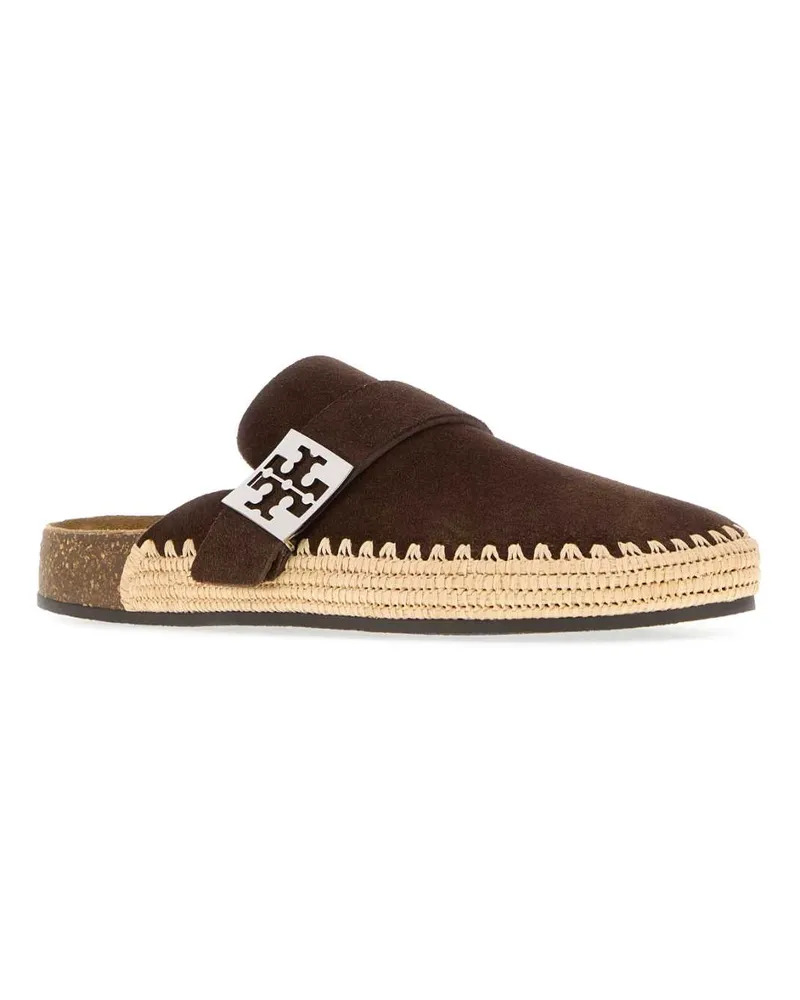 Tory Burch Women's Brown Suede Mellow Slippers Beige Flat Shoes Brown