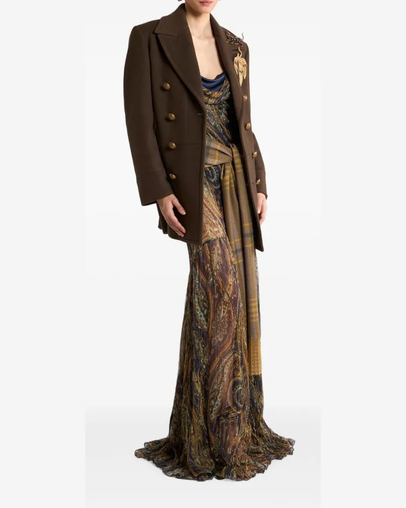 Etro Double-Breasted Wool-Blend Blazer — Brown Brown