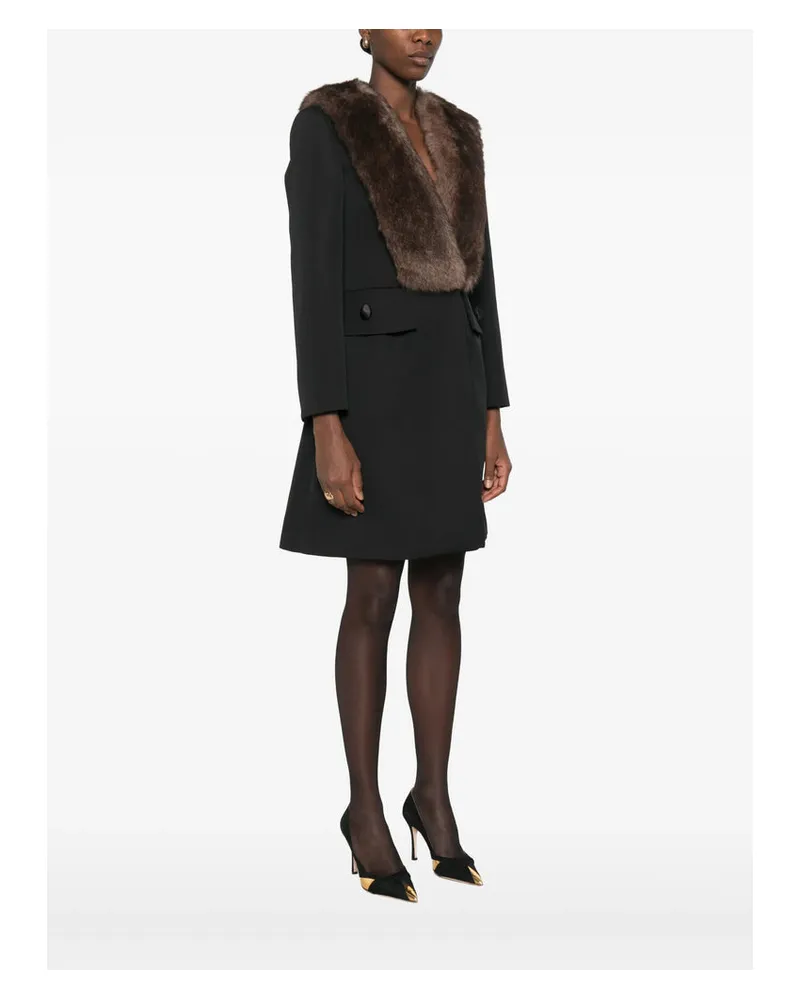 Valentino Garavani Faux Fur Collar Wool Coat — Black Black