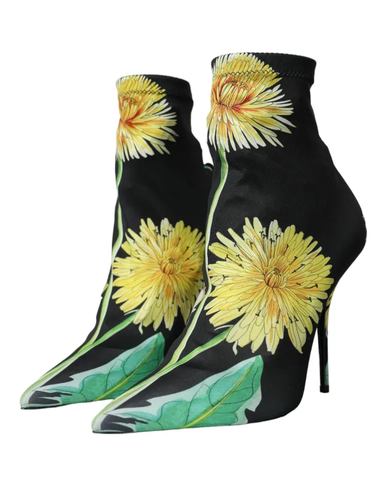 Dolce & Gabbana Women's Black Floral Jersey Stretch Ankle Boots Shoes Fabric Black