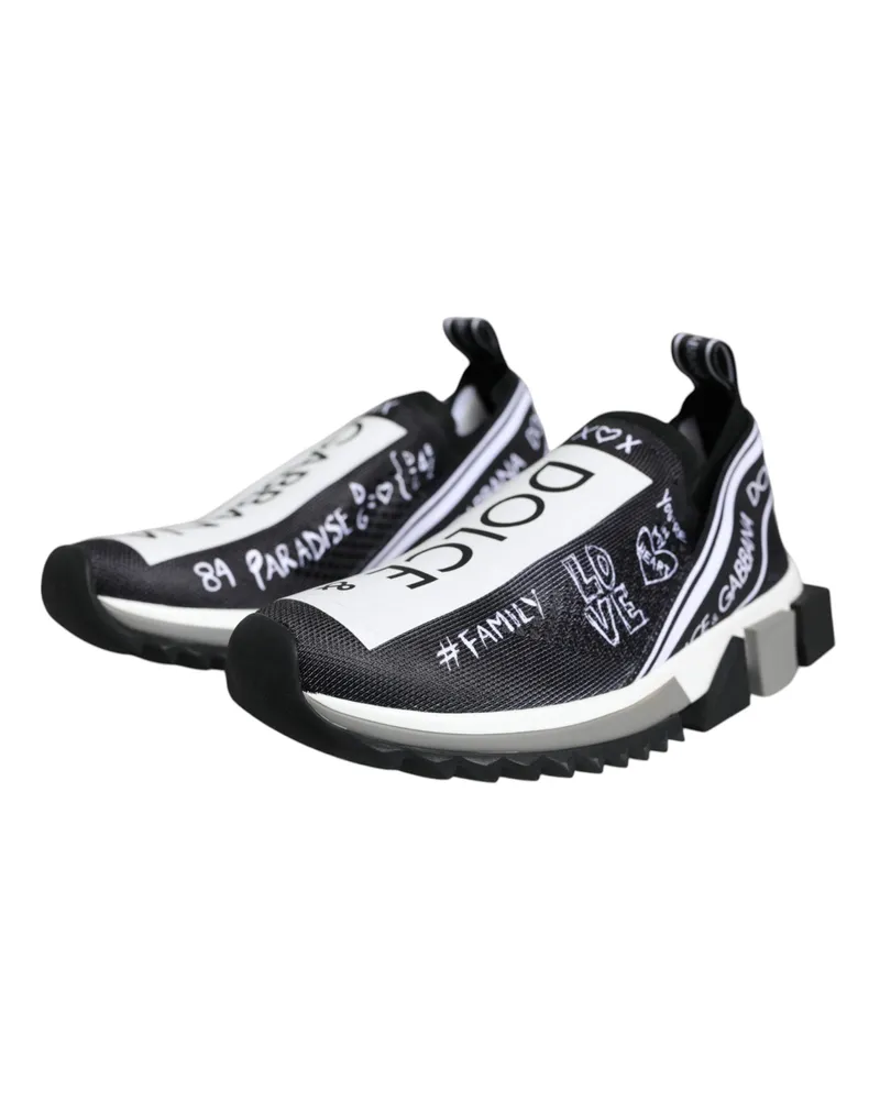Dolce & Gabbana Women's Black White Sorrento Low Top Sneakers Shoes And Polyester Nylon Elastane Black