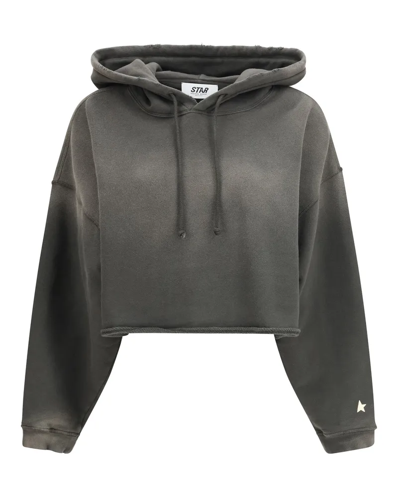 Golden Goose Women Cropped Hoodie Charcoal Cotton Sweatshirts Sweater Gray