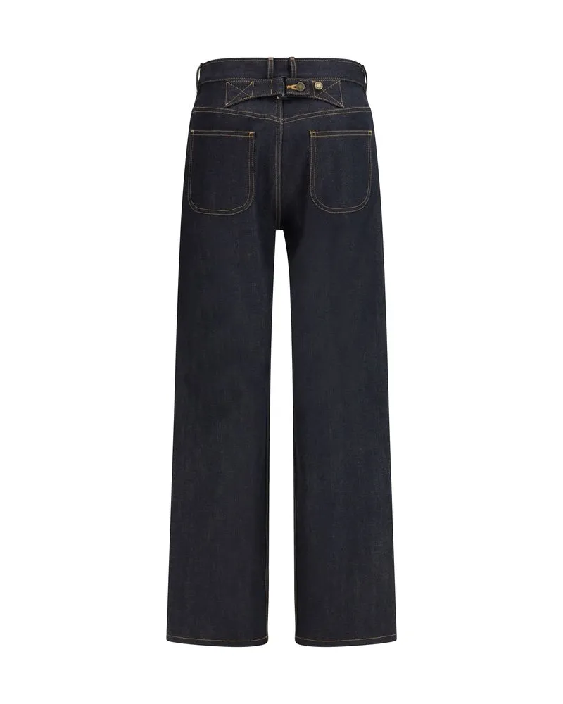 Thom Browne Women Blue Cotton Straight-Leg Jeans Clothing Blue