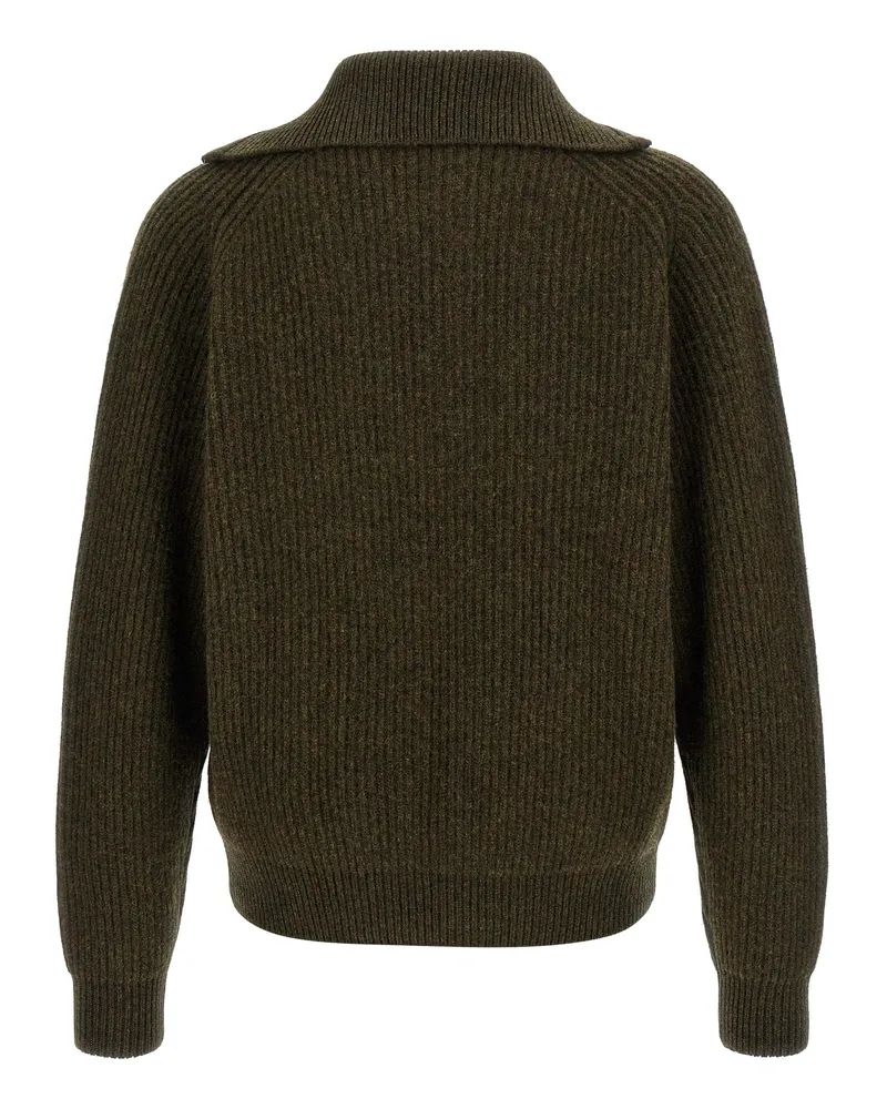 Jil Sander Ribbed Wool Half-Zip Sweater — olive Olive