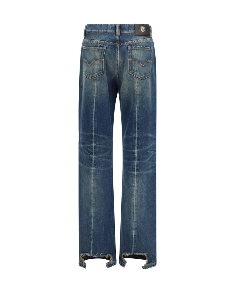 Versace Women's Blue Cotton Straight-Leg Jeans Clothing Blue