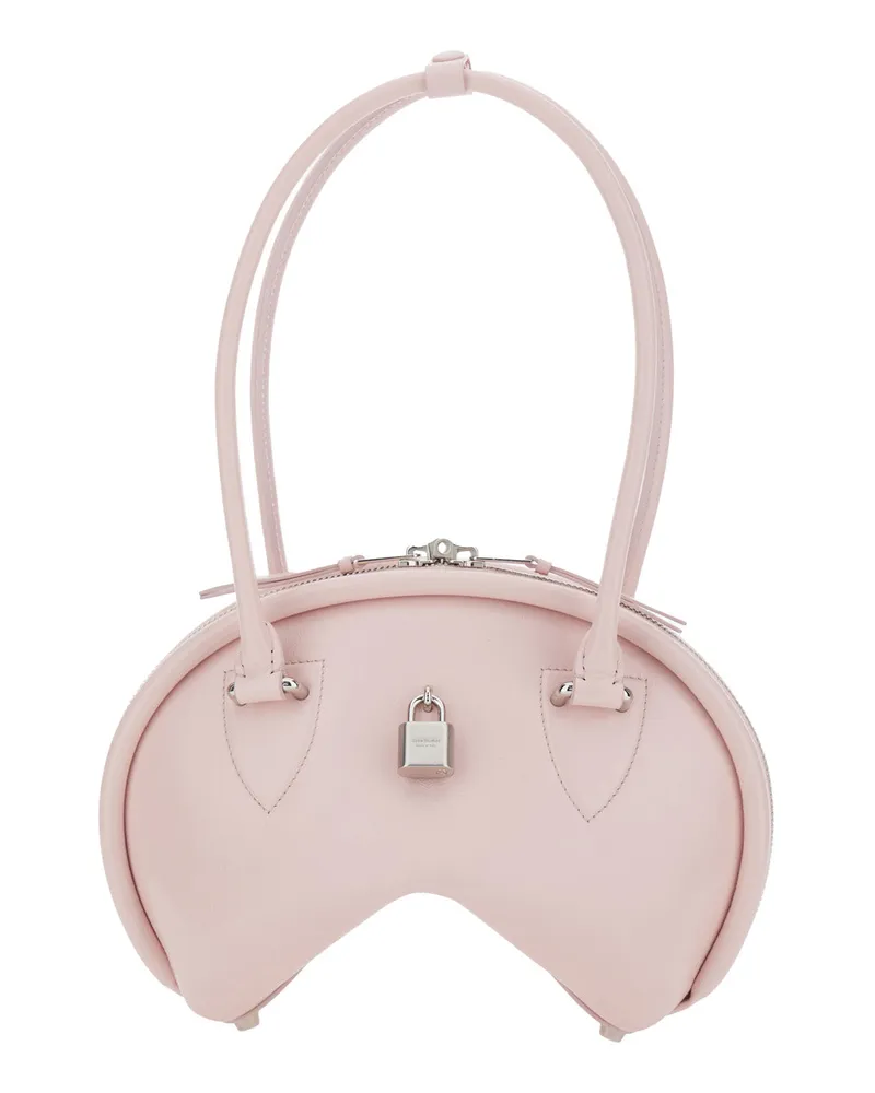 Acne Studios Women's Pink Handbag With Top Handles And Logo Plaque Calf Leather Shoulder Bags Pink