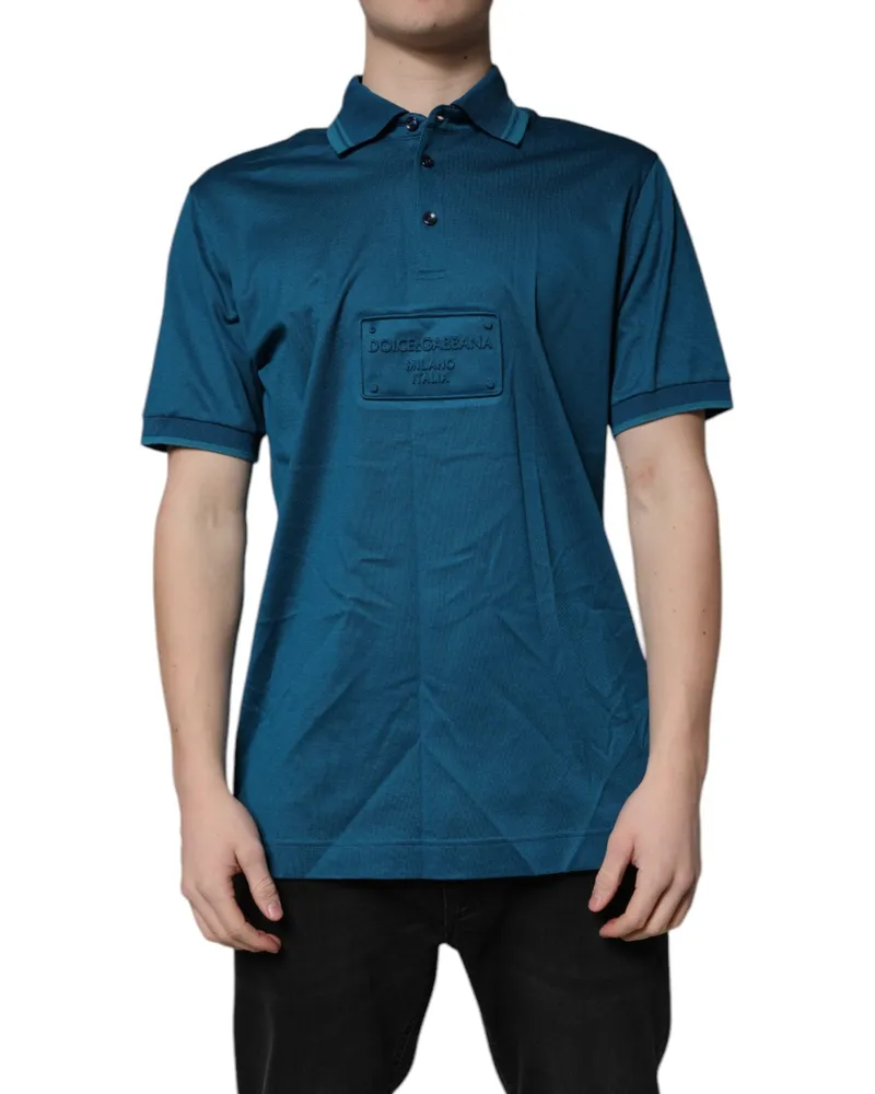 Dolce & Gabbana Blue Logo Cotton Men Polo Shirt T-Shirt Blue