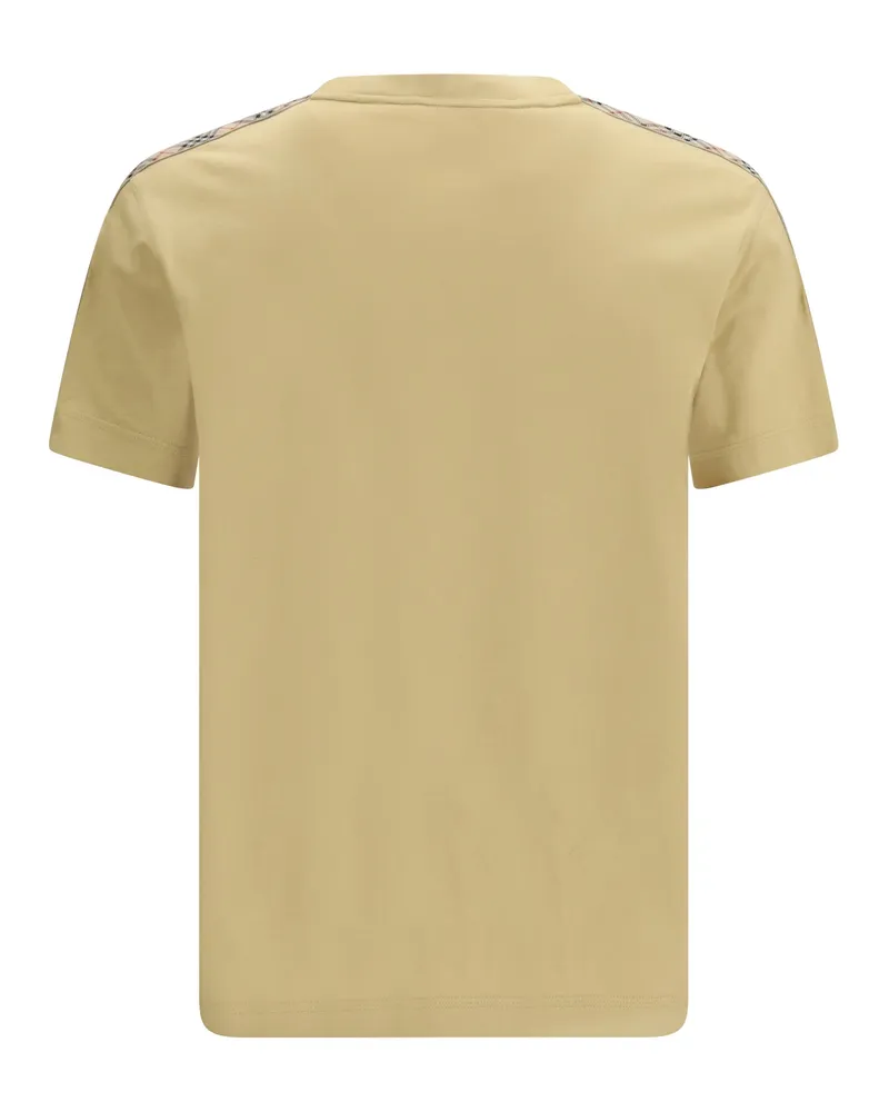 Burberry Men T-Shirt With Check Trims Flax Cotton T-Shirts And Polos Beige