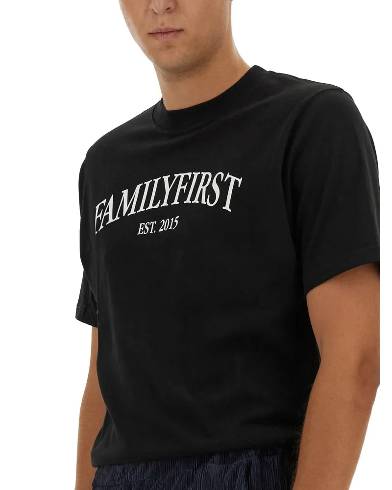 Family First Logo-Embroidered Cotton T-Shirt — Black Black