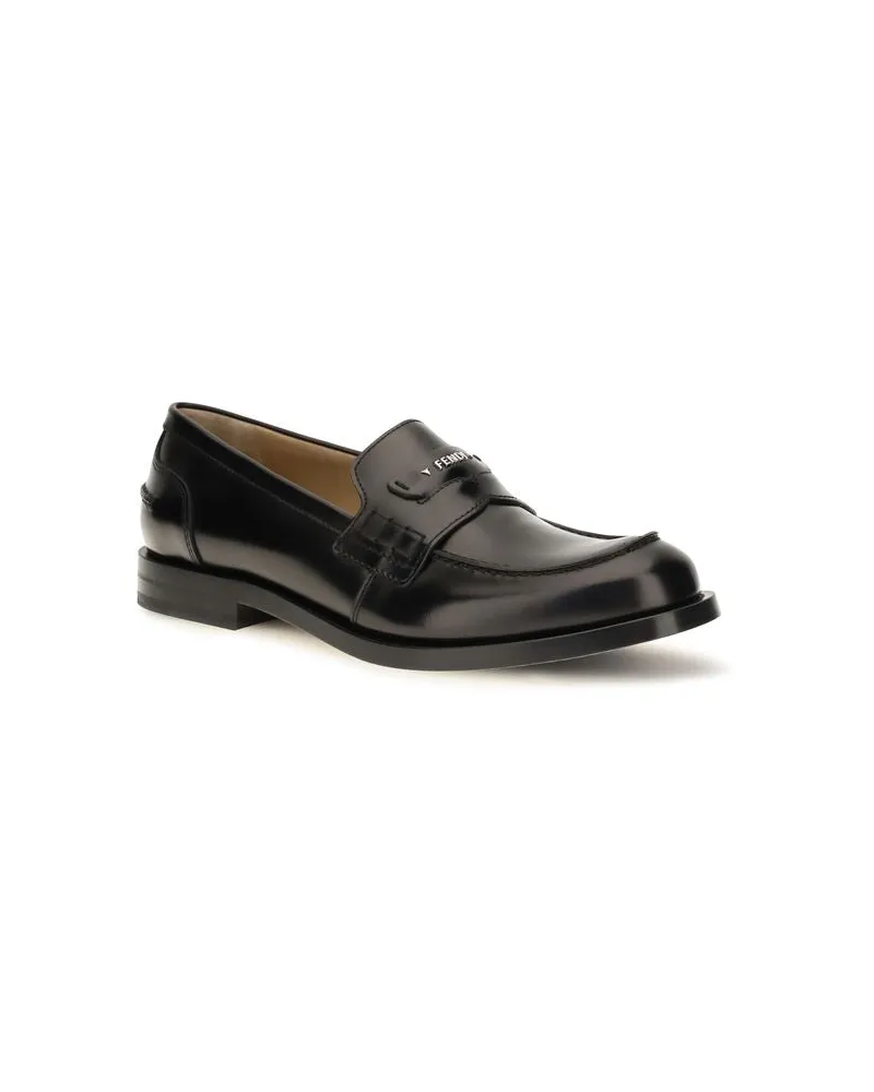 Fendi Men's Black Calf Leather Bos Taurus Slip-On Loafers Black