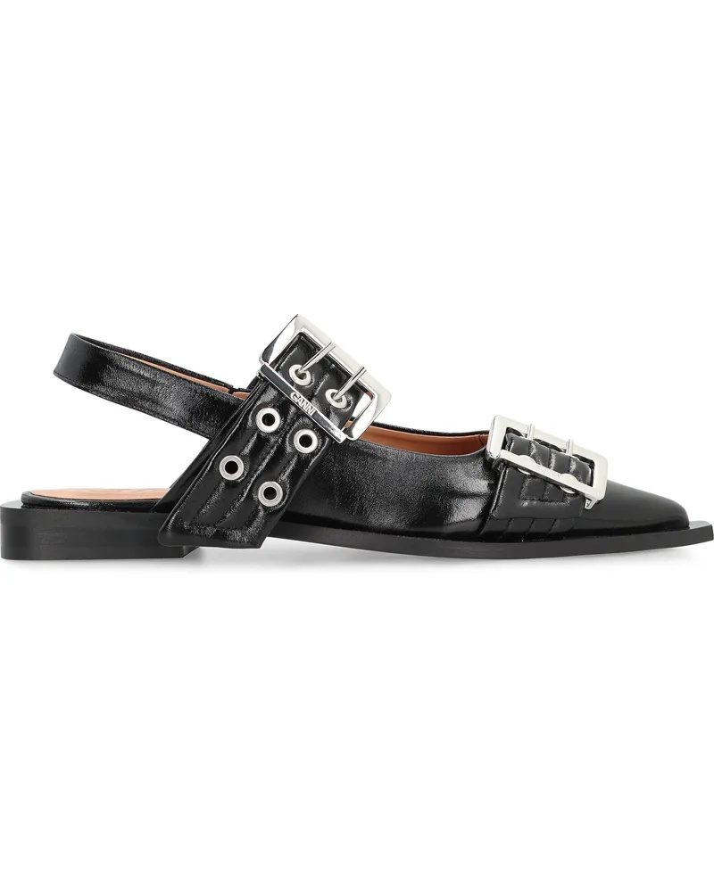 Ganni Women's Black Faux Leather Slingback Pumps Upper: Polyurethane Ballerina Shoes Black