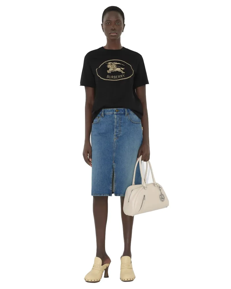 Burberry Embroidered Equestrian Logo T-Shirt — Black Black