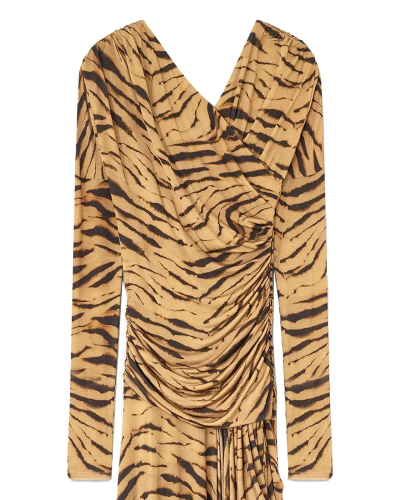 Ganni Zebra Print Viscose Dress — Multicolor Multicolor