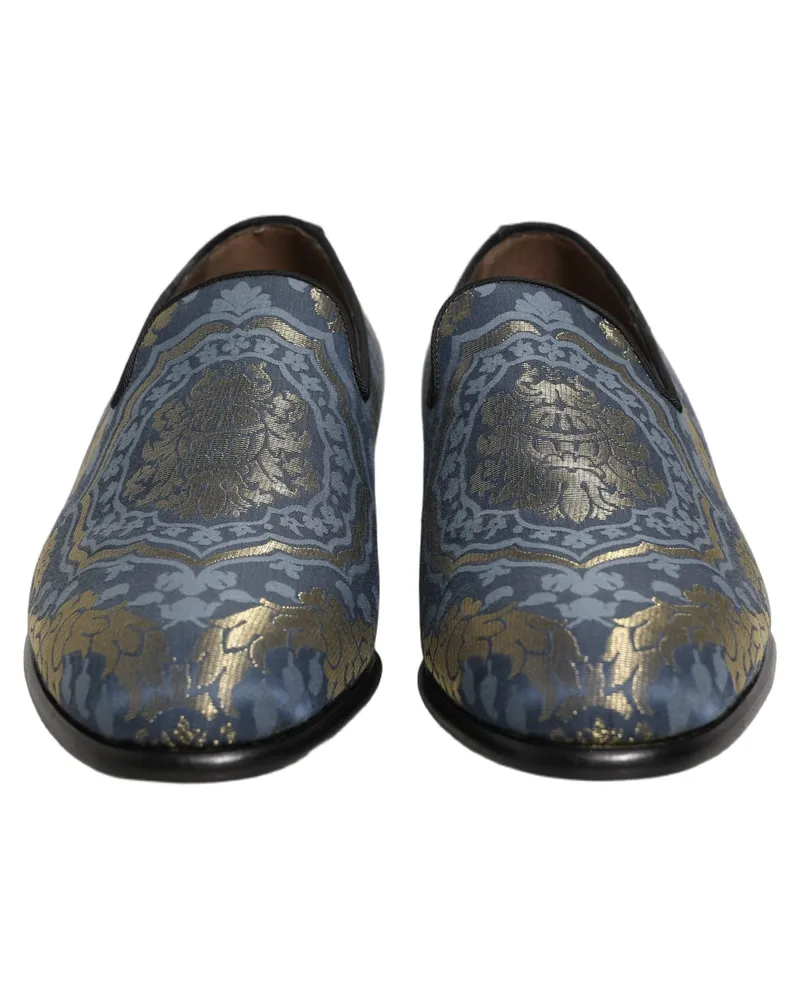 Dolce & Gabbana Men's Blue Floral Brocade Slip On Loafers Shoes Leather Blue