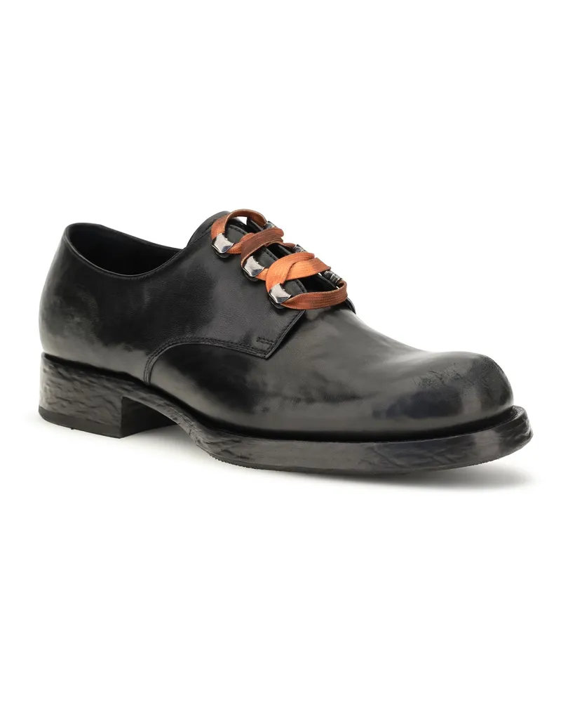 Prada Men's Distressed Leather Lace-Up Shoes Nero Lace Up Black