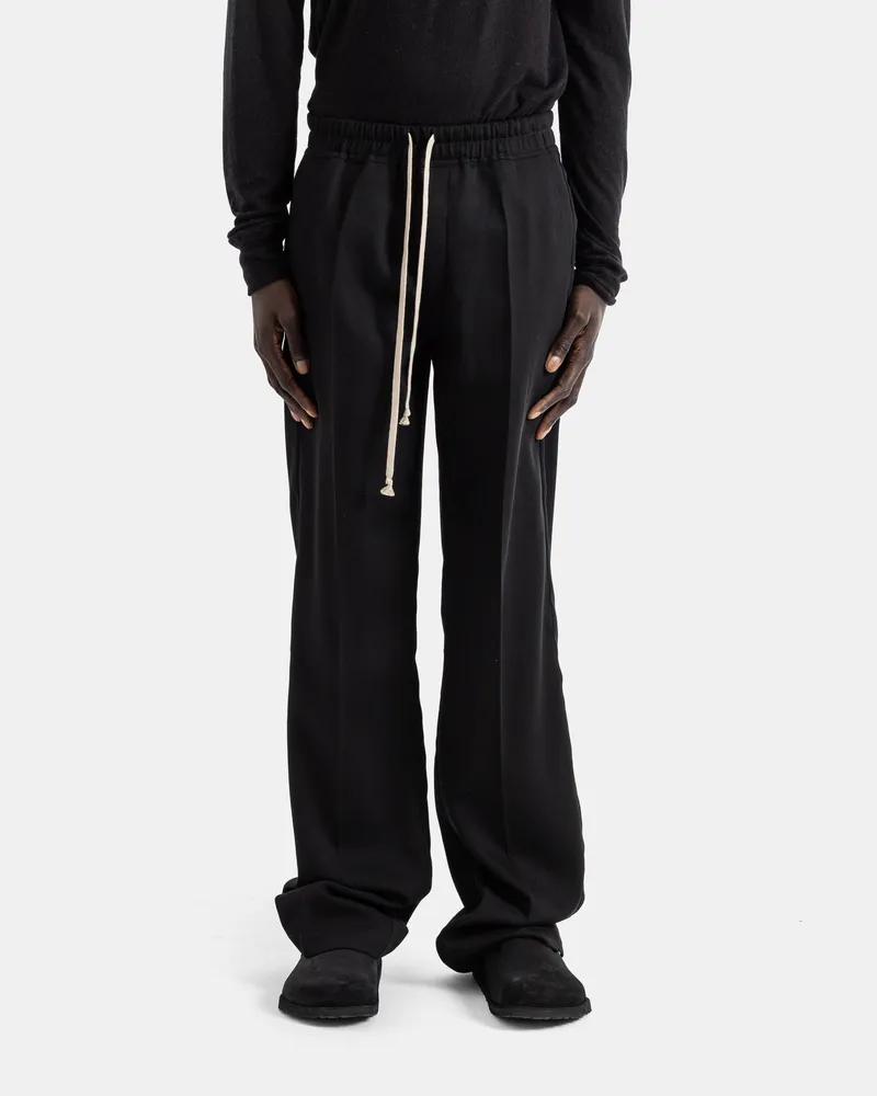 Rick Owens Men's Dietrich Drawstring Wide-Leg Trousers Black With Elasticated Waist Black