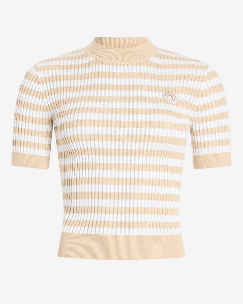 Patou Women's Cotton Sweater With Striped Pattern White-Beige White/beige Beige